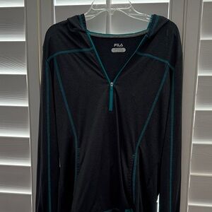 Fila Black Hooded Pullover with Teal Contrast Stitching